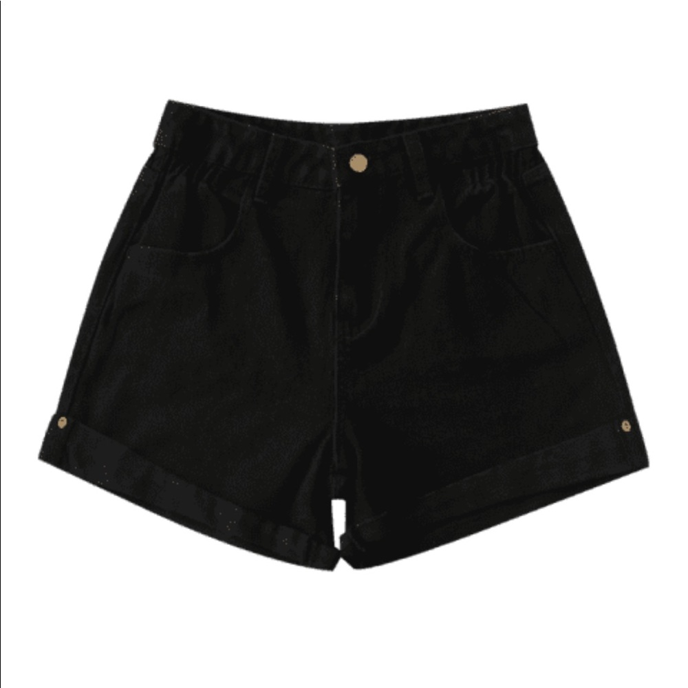 Zaful Black Denim High Waisted Cuffed Jean Shorts